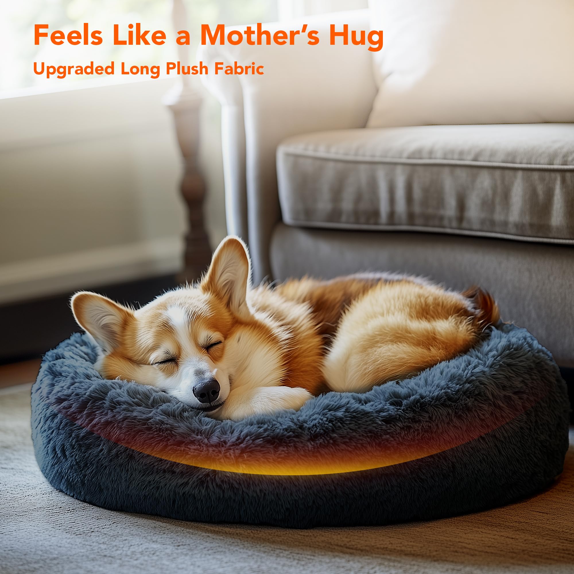 Deconovo Large Dog Bed - Calming Donut Dog Bed For Large Dogs, Anti-Anxiety Plush Round Pet Bed With Fluffy Faux Fur, Machine Wa